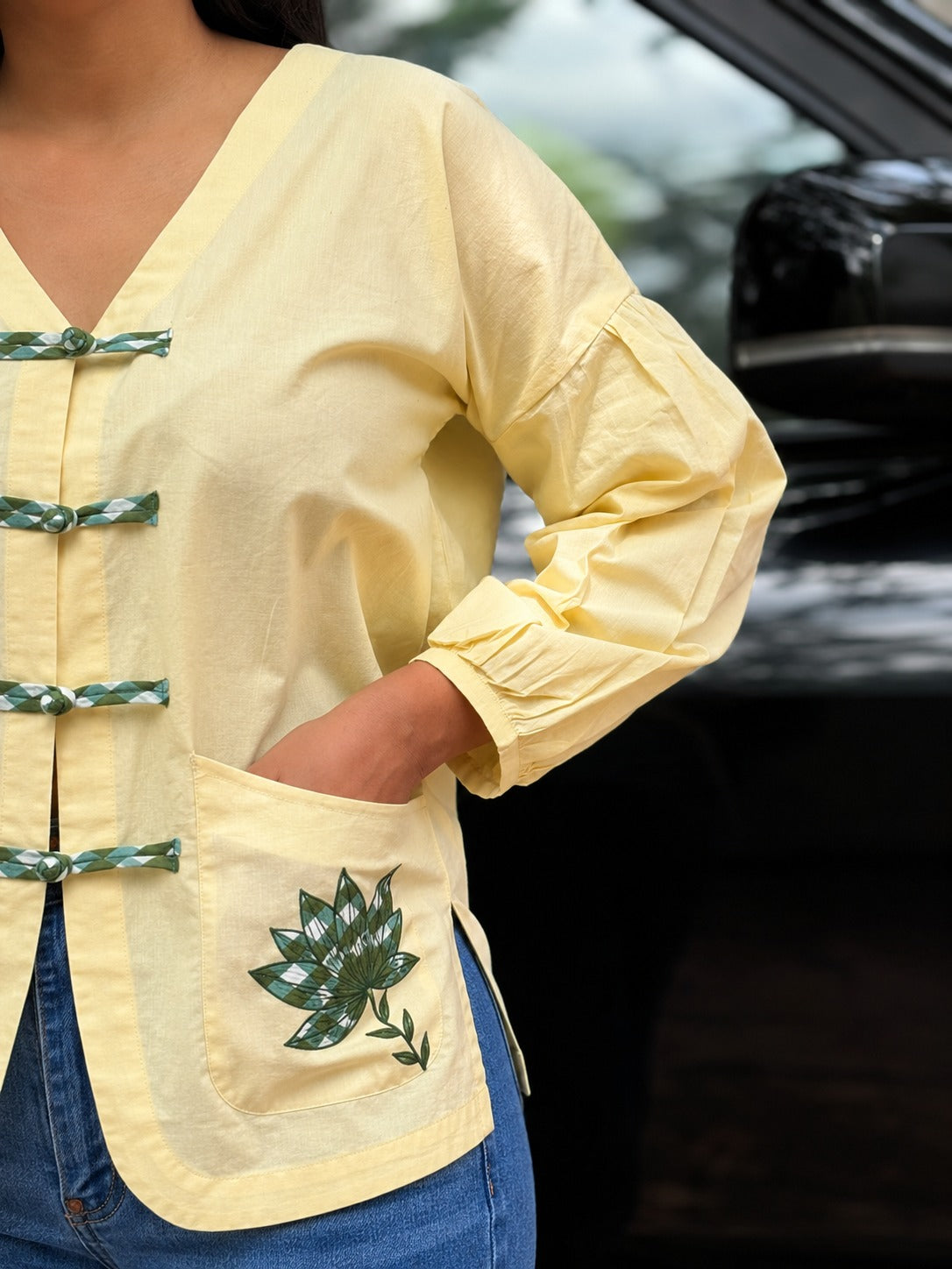 Butter Yellow Mandarin Knot Top