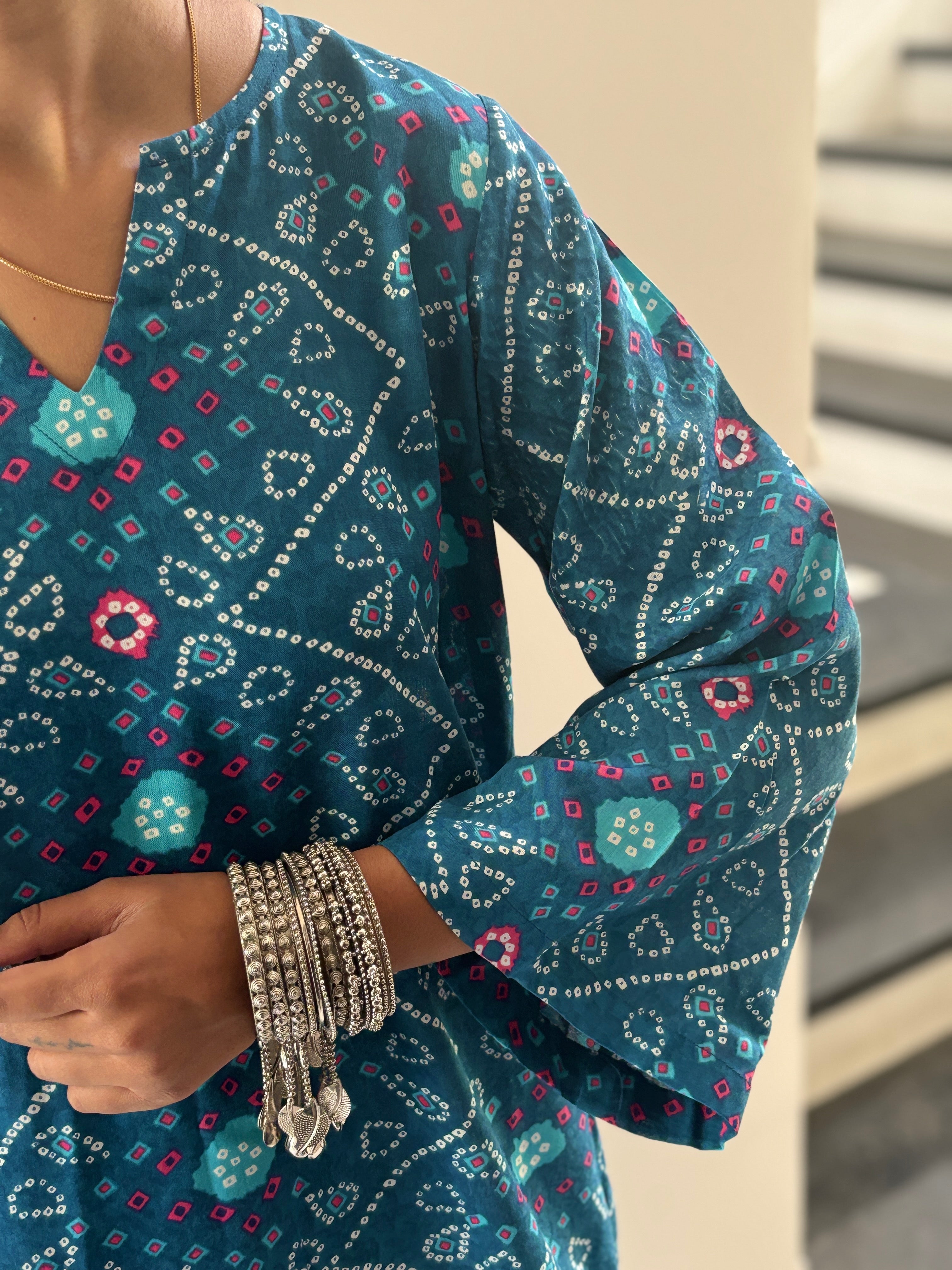 Blue Bandhni kurta with Balloon Salwar