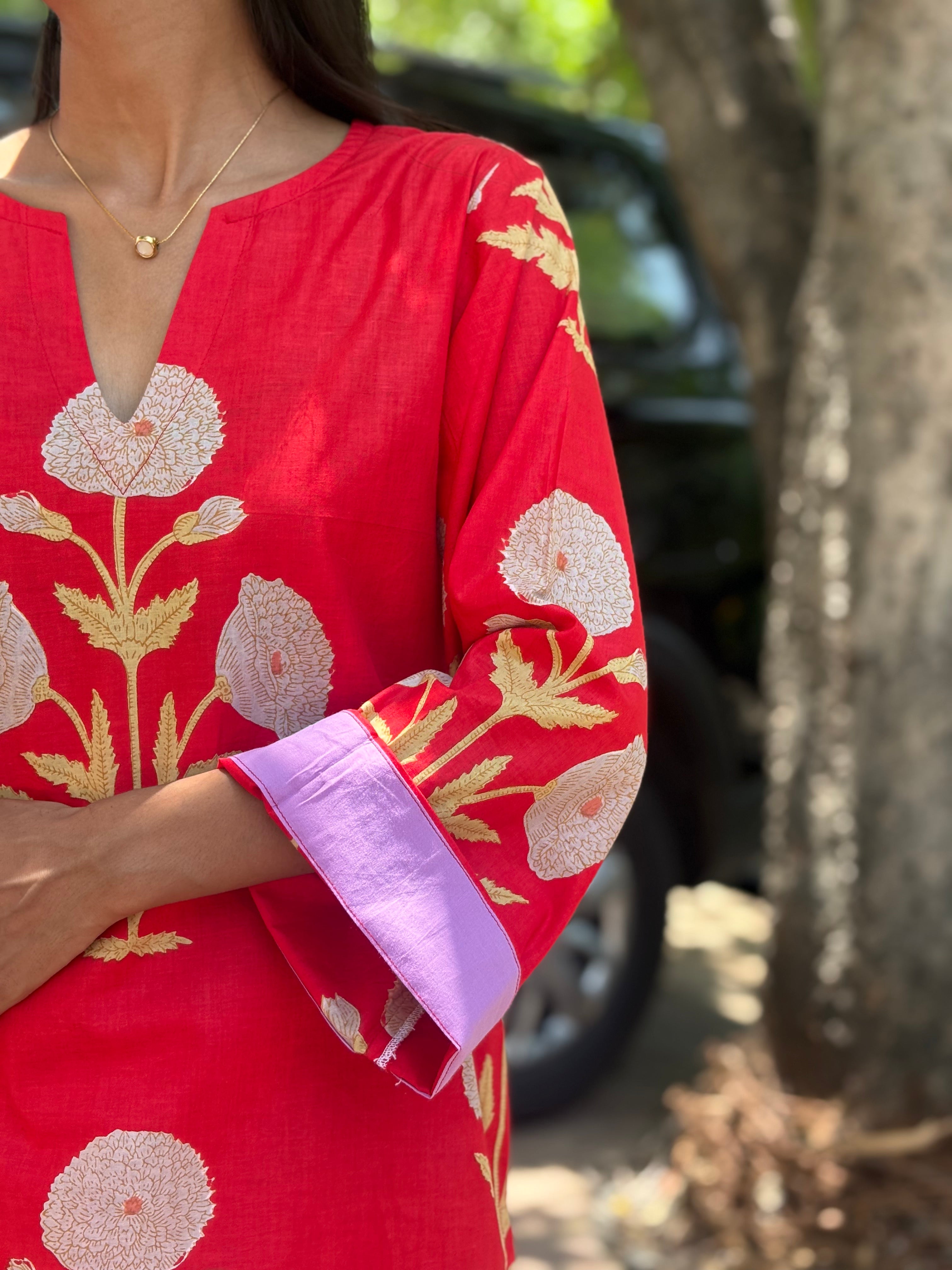 Red Buta kurta with Contrast Farshi Salwar