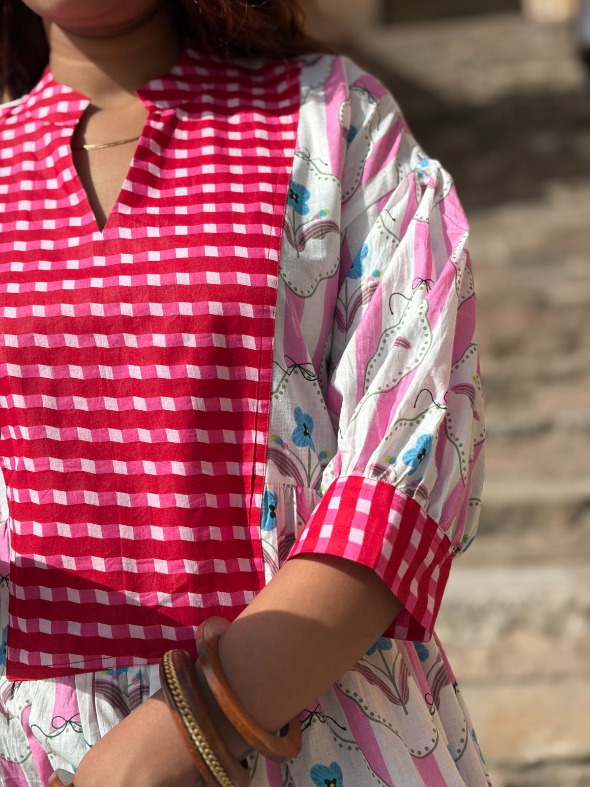 Pink Buti Gingham Patch Dress