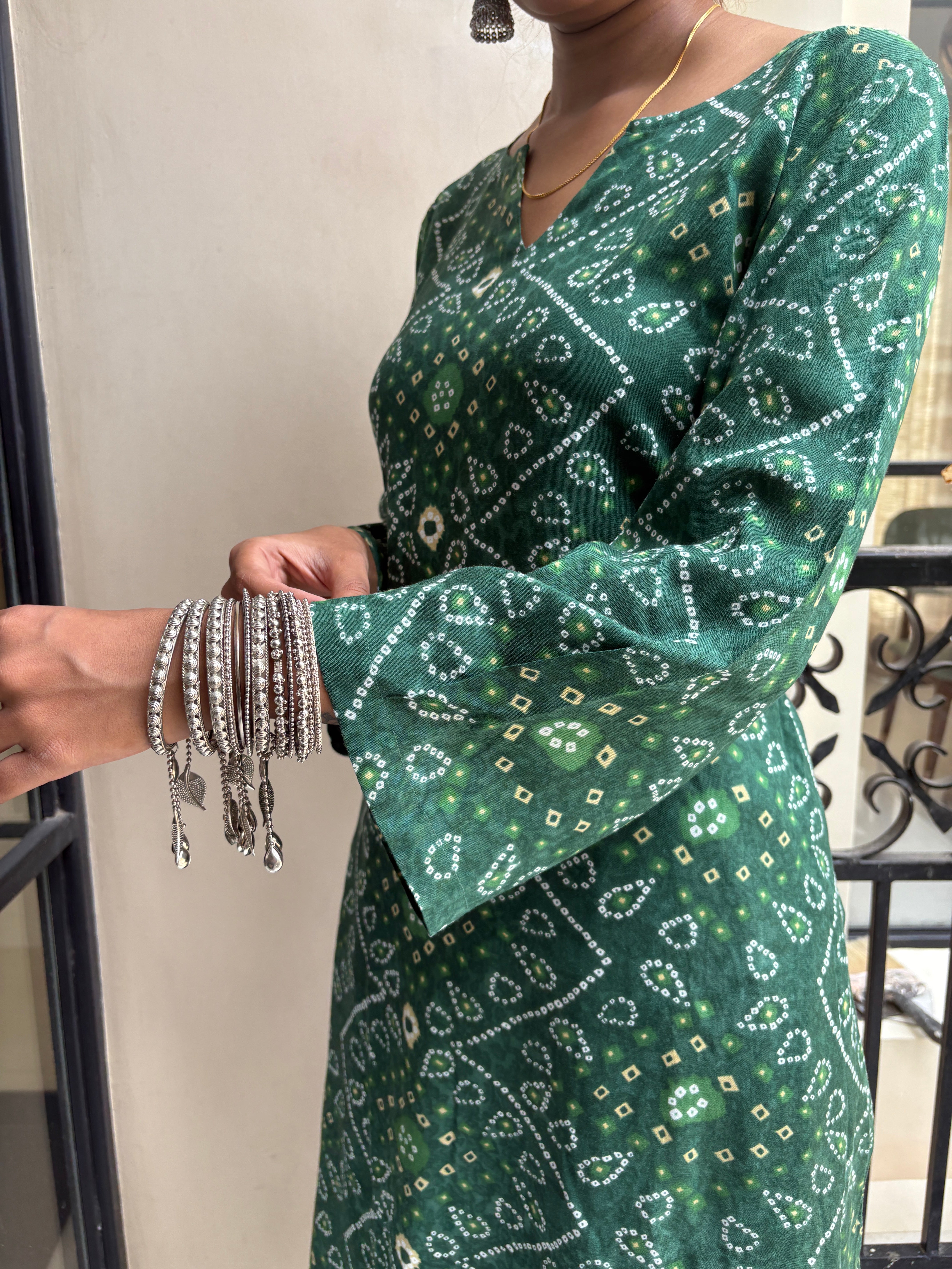 Green Bandhni kurta with Balloon Salwar