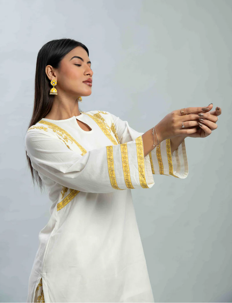 Classic Yellow Handblocked Cotton Kurti