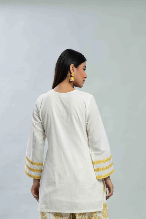 Classic Yellow Handblocked Cotton Kurti