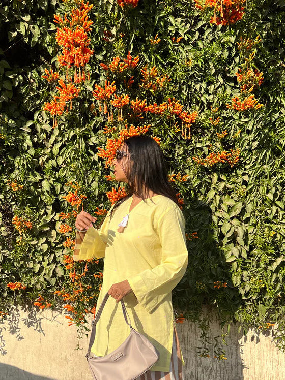 Yellow Solid Cotton Kurti