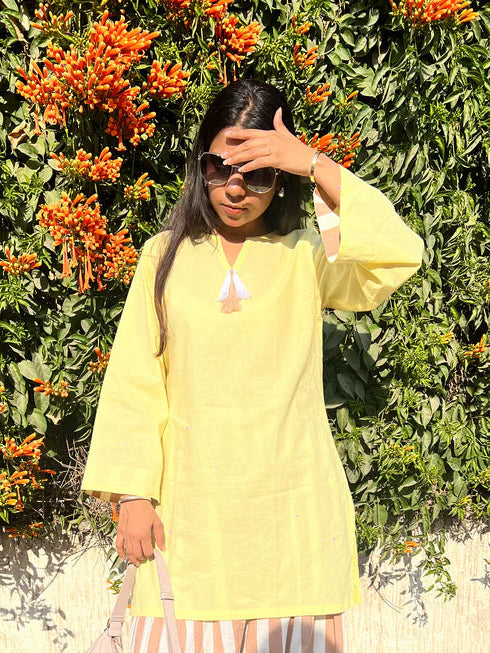 Yellow Solid Cotton Kurti