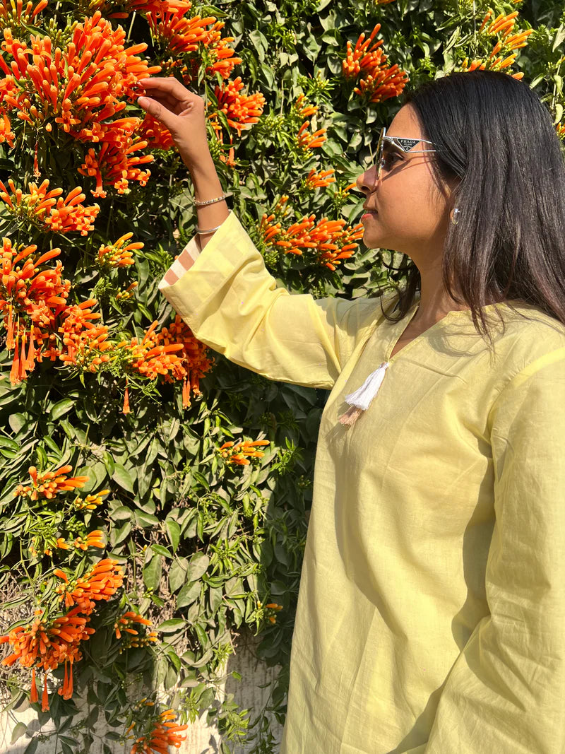 Yellow Solid Cotton Kurti